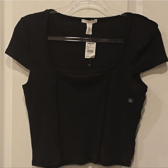 Full Tilt  Square Neck Seamed Tee- Black - Picture 6 of 7